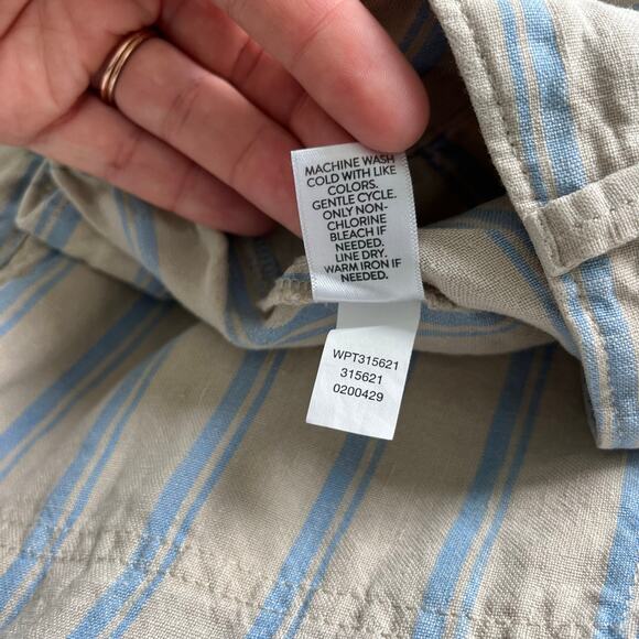 J. Jill Love Linen 100% Linen Creased-Front Wide-Leg Striped Blue Cream Pants - Picture 13 of 15